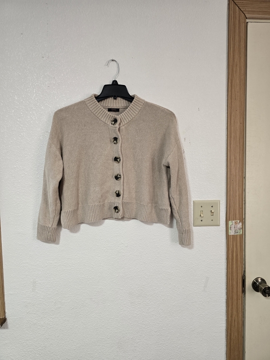 Quince Sweaters - Quince Beige Cropped Button-Front Cardigan 100% Organic Cotton